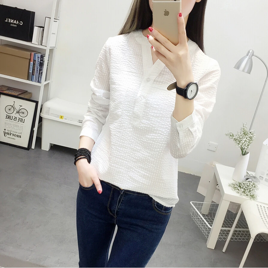 

The Korean version of the new spring wind all-match collar striped shirt long sleeved shirt loose thin female