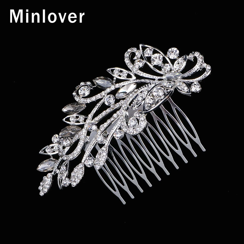 Женские свадебные расчески для волос Minlover серебристые с кристаллами бабочками