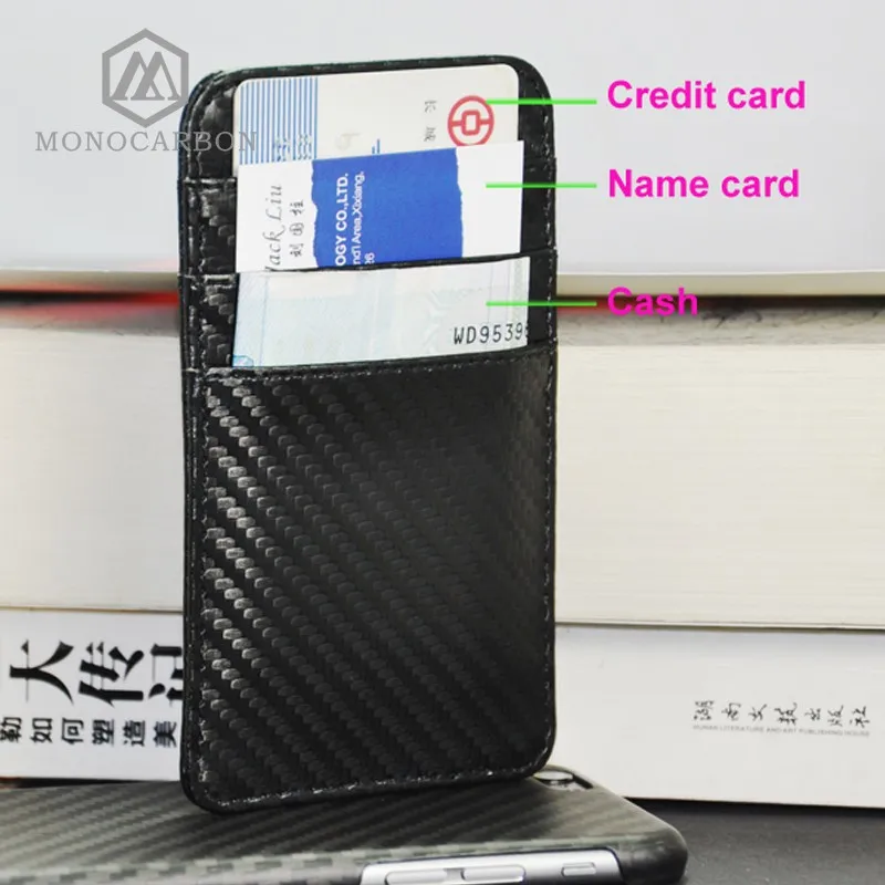 Мужской кошелек для карт Monocarbon многофункциональный из полиуретана и углеродного