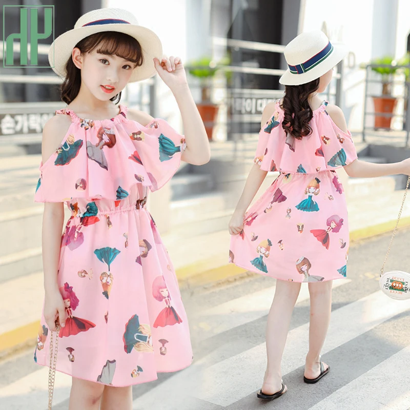 Children dress chiffon summer Party princess off shoulder girls Costume kids frock for teenage 4 10 to 12 years | Детская одежда и
