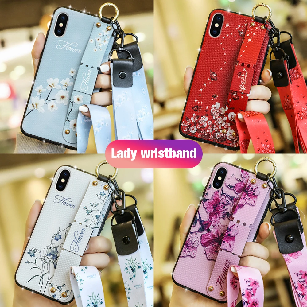 Чехол для телефона iPhone XS Max чехол X силиконовый цветочный ремешок на запястье