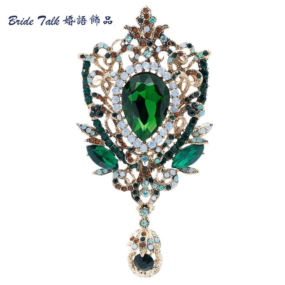 Модные ювелирные изделия классический корона падения цветка зеленый кристалл