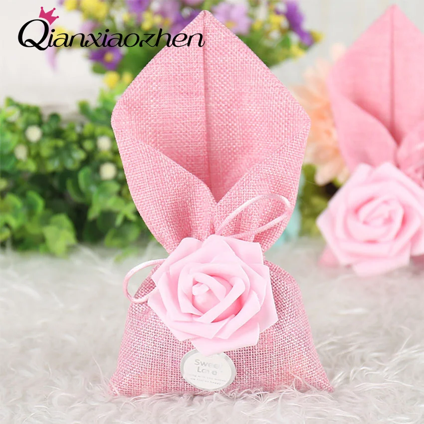 

Qianxiaozhen 12pcs Burlap Candy Bag Wedding Candy Box Favor Boxes Wedding Favors And Gifts Event & Party Supplies Baby Shower