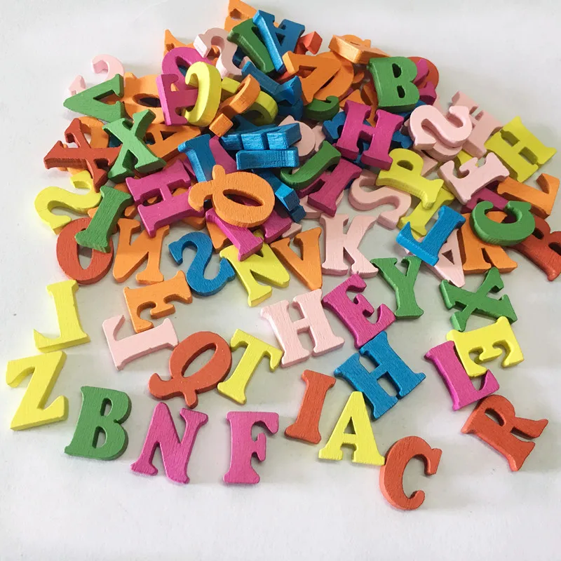 

100pcs cartoon colorful 1holes wood buttons 20mm letter wooden flatback buttons for children's clothes sewing decorative buttons