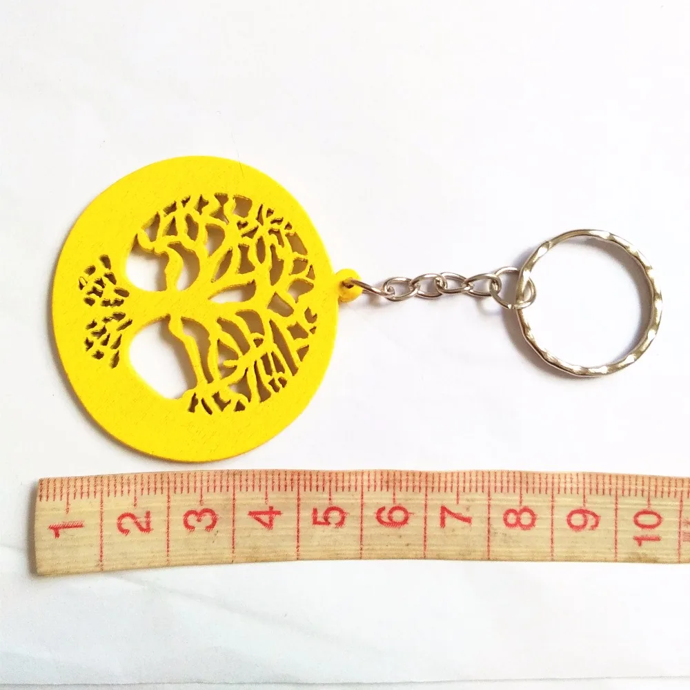 12 шт./лот новый модный брелок с аккуратной резкой древесина жизни красочная