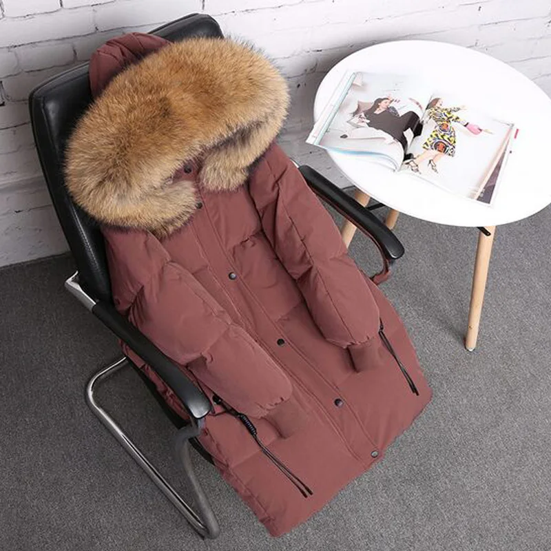 2018 зимняя куртка женская белая парка на утином пуху куртки натуральный мех енота