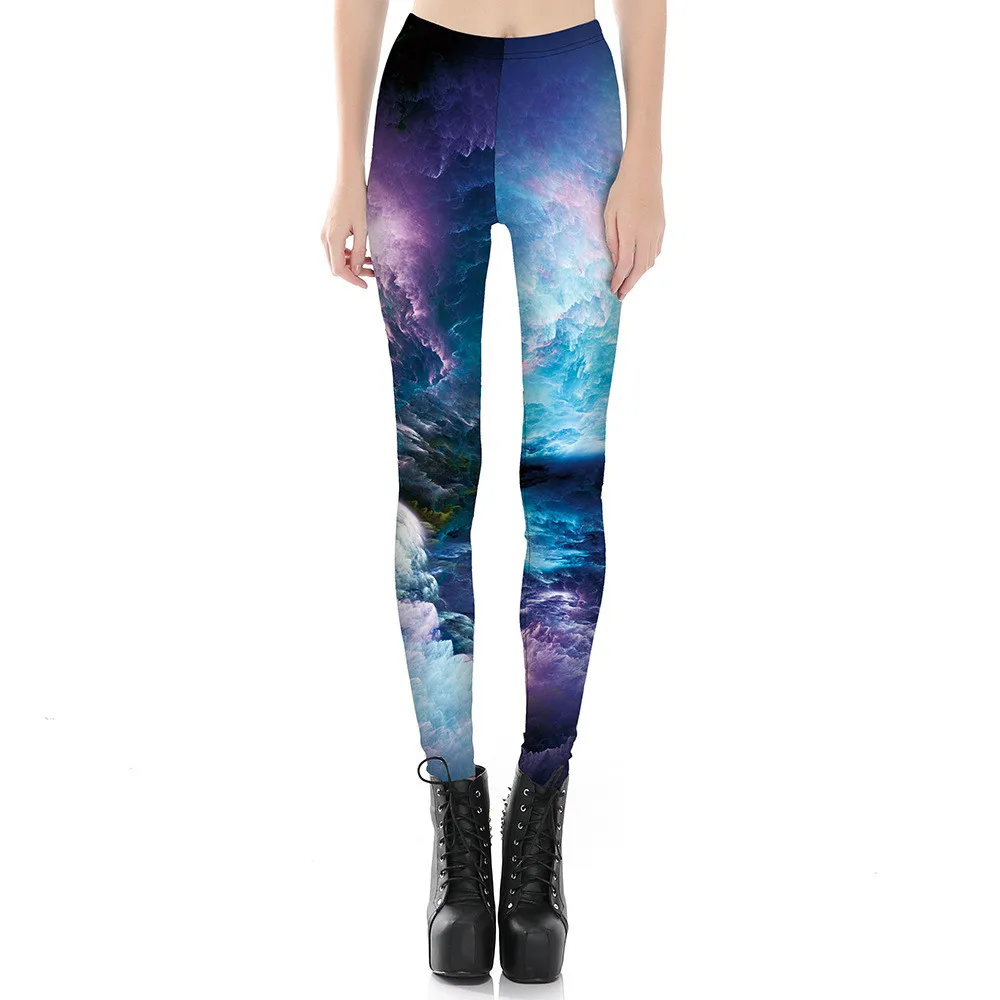 

Women Magic World Sea Wave Print Leggings Fitness Workout Cheerleader Rooter Pants Hiphop Party Elastic Fiber Unisex Trousers