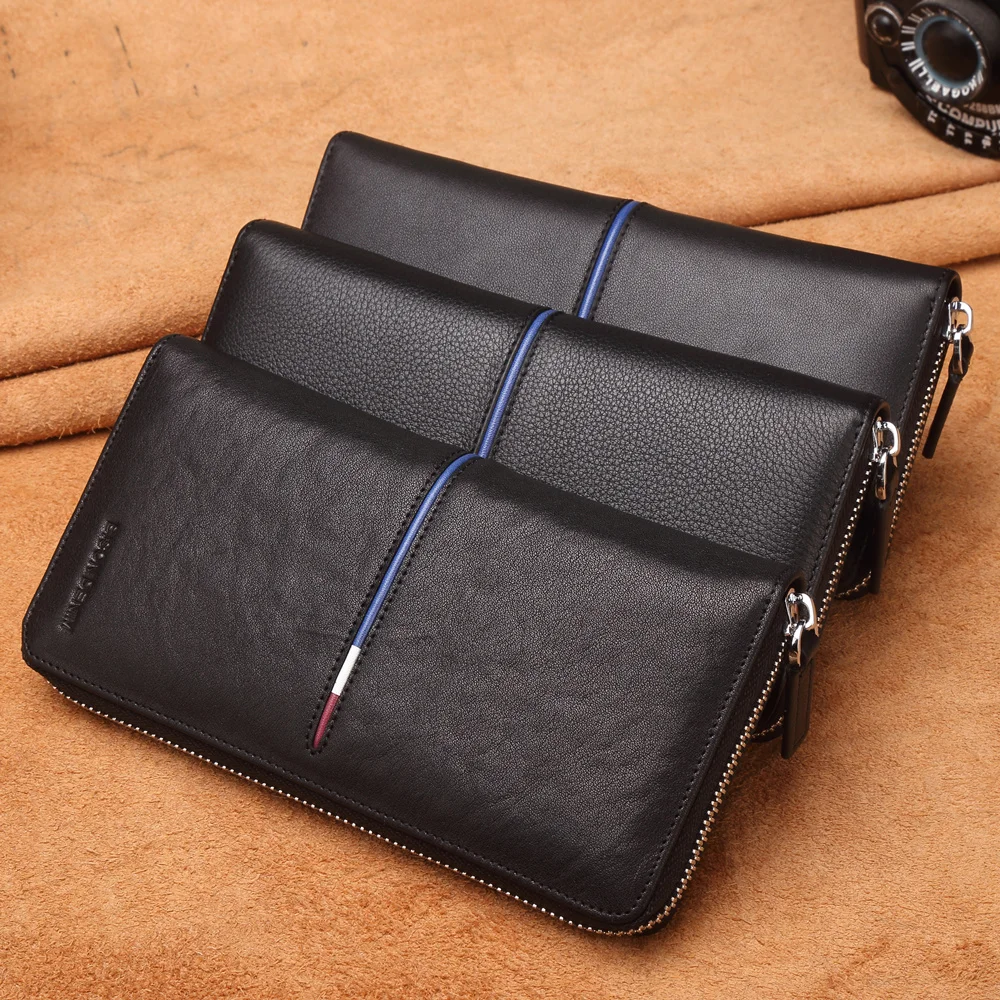 BISON DENIM, Длинный кошелек из натуральной кожи на молнии, вместительный мужской кошелек для телефона, роскошный брендовый клатч, модный кошелек N8150