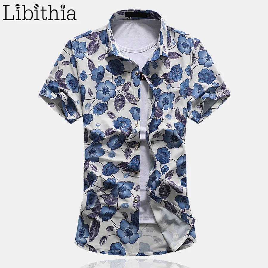 Мужская тонкая рубашка с коротким рукавом летняя Классическая цветочным принтом