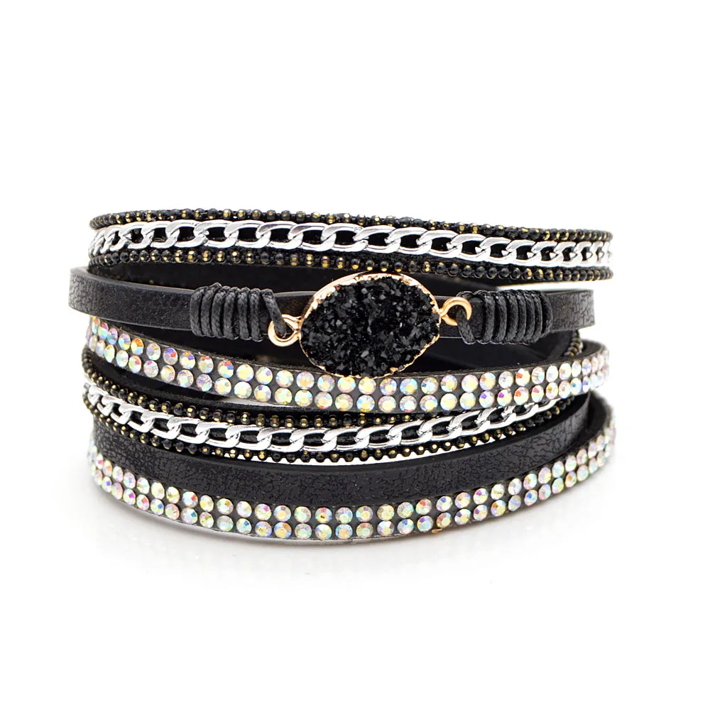 CINDY XIANG 3 Colors Available Natural Stone Leater Bracelets For Women And Men Unisex Cuff Bangles Fashion Twisted Bangle Gift