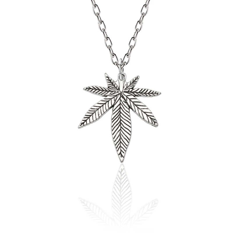 Silver necklace Hip Hop Tree Leaf Necklace For Women Men Small Weed Herb Maple Leaf Pendants Necklaces Unisex Plant Jewelry Dropshipping Collar - Окраска металла: Silver necklace