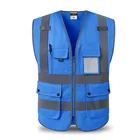 Синие защитные жилеты, светоотражающая рабочая одежда с принтом логотипа, защитные жилеты с отражающими полосками, новое поступление