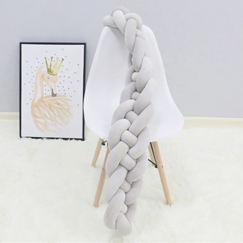 Grey 4 braids Смешанные цвета детская кроватка чистый ткачество плюшевая детская защита для кроватки для новорожденных детская кровать бампер украшение в детскую комнату 4 или 3 косички 200 см - Цвет: Grey 4 braids