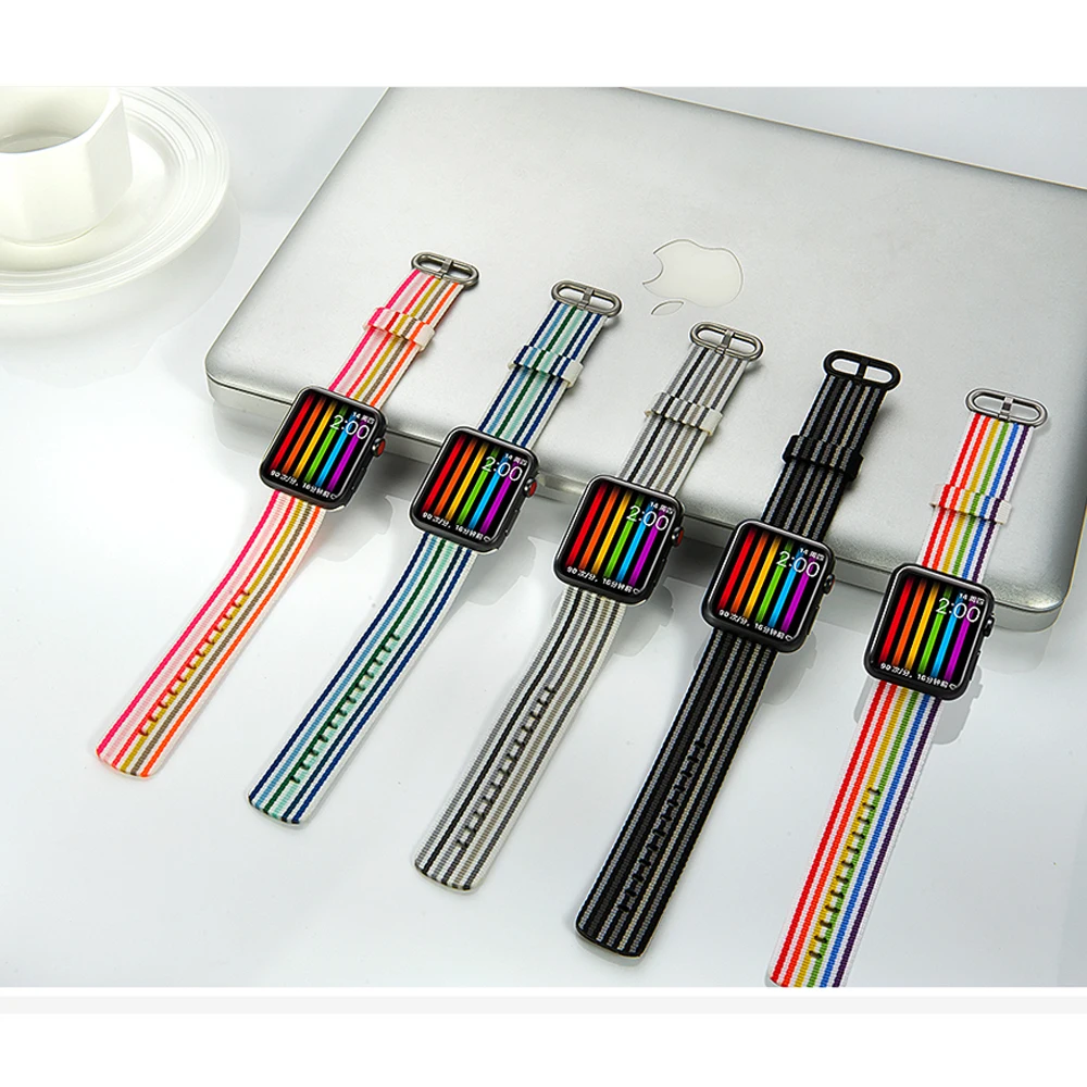 Ремешок нейлоновый Плетеный для Apple Watch Band 44 мм 40 iwatch band 42 38 браслет наручных часов