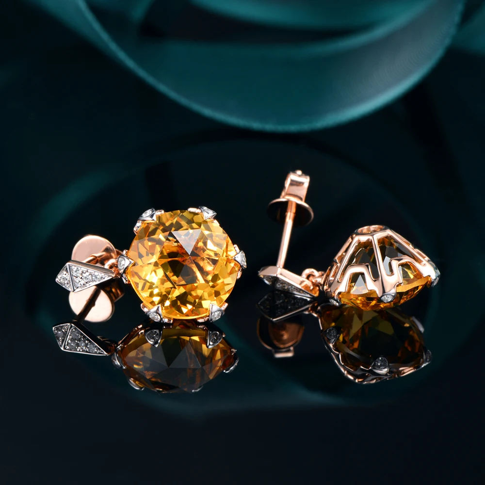 Caimao Jewelry 14KT розовое золото 8 мм круглой огранки 7.98ct цитрин 0.11ct diamond Обручение Серьги