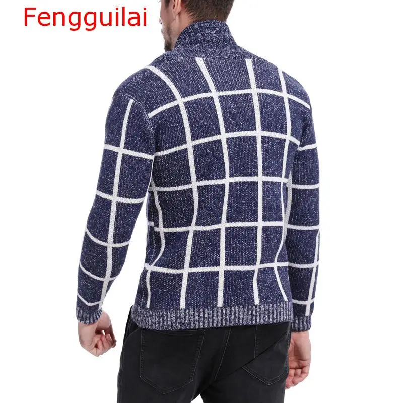 

Fengguilai Fashion Men Wool Jackets Button V-neck Knitted Men Stripe Jacket Coats Casual Knitwear 2018 Autumn Sweater Coat