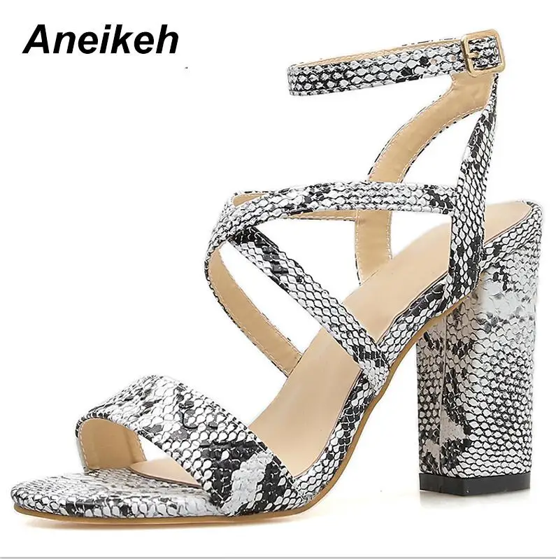 white Aneikeh/ г. Новая Летняя обувь из PU искусственной кожи женские босоножки пикантные женские туфли-гладиаторы на высоком каблуке с открытым носком большой размер 41, 42, Sandalias mujer - Цвет: white