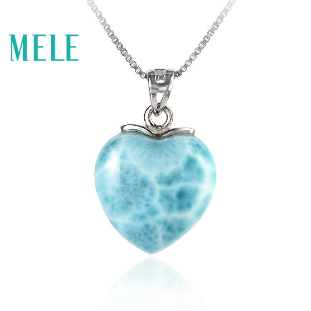 MELE, натуральный синий кулон Larimar из серебра 925 пробы для женщин и мужчин, 15 мм, в форме сердца, романтичный и простой стиль, хорошее ювелирное изделие