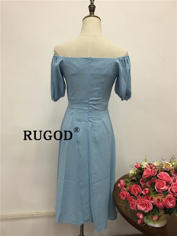 RUGOD Элегантное длинное женское платье макси в Корейском стиле с пышными рукавами тонкое офисное женское платье vestidos летние пляжные вечерние платья а-силуэта