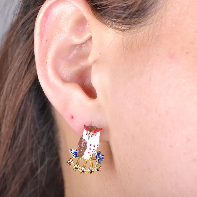 Madrry Kawaii Owl Shape Enamel Drop Earrings Red Crystal Bird Ear Jewelry Women Girls Party Accessories Harajuku Pendant Earring |