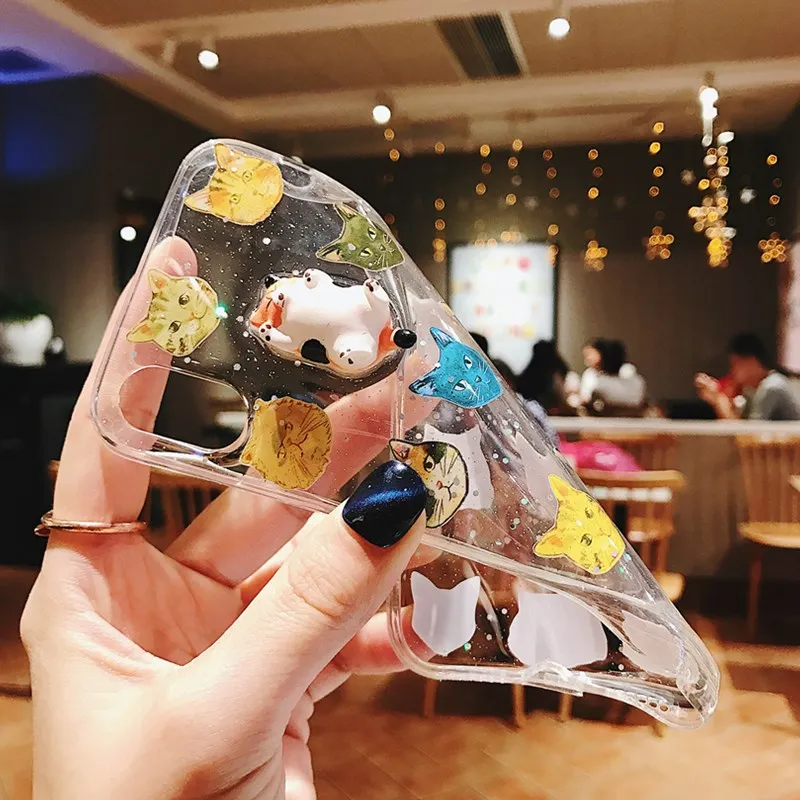 3D игрушечная кошка с наклейками мягкий прозрачный чехол для iPhone X XS XR MAX 6 6s Plus 8 7