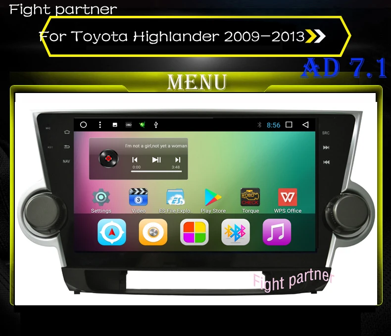 Заводская цена автомобильный dvd радиоплеер для Toyota Highlander 2009 2013 android 7 1 с bluetooth GPS wifi