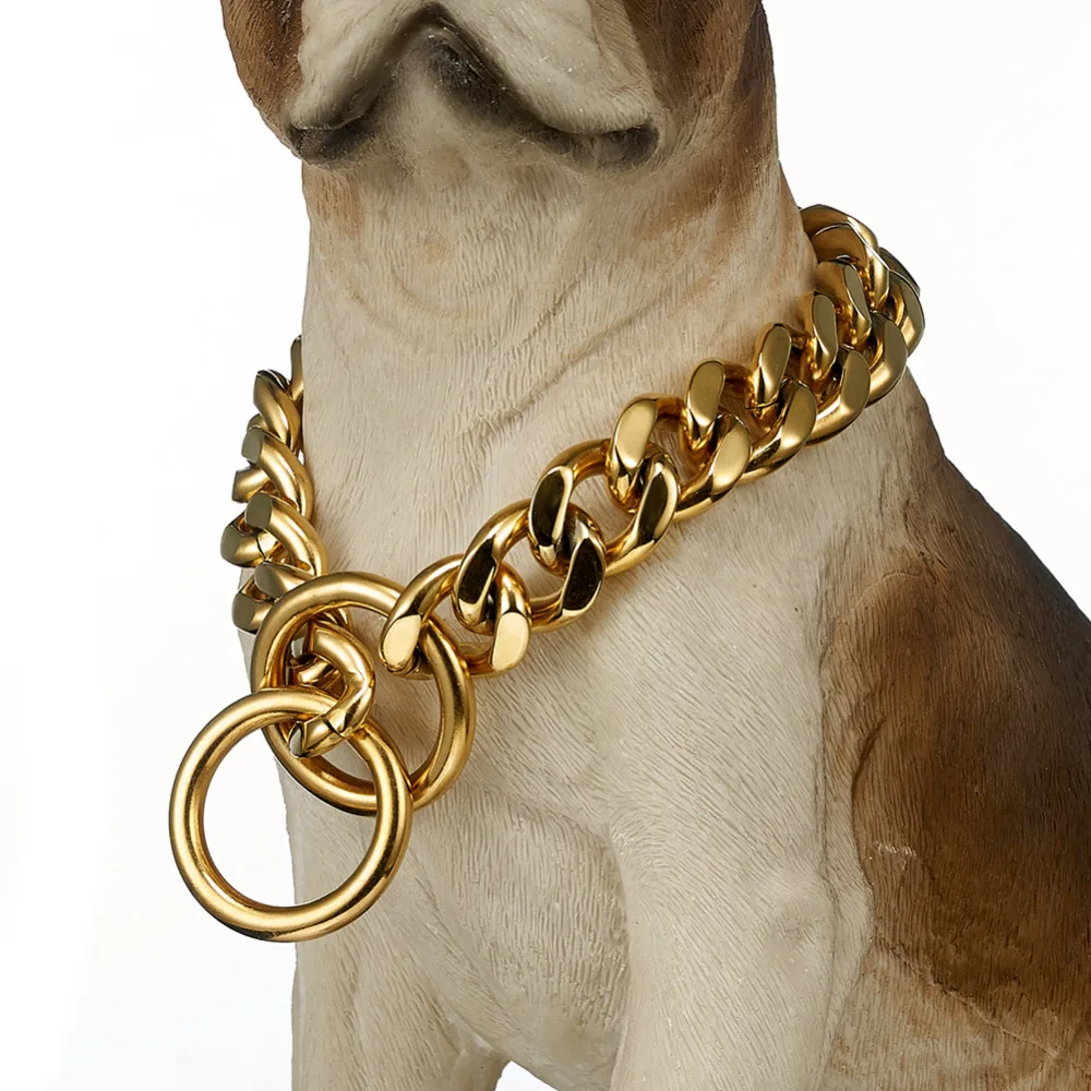 Ошейник для собак из нержавеющей стали прочный золотистый 15 мм|Колье| |
