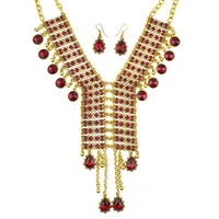 big crystal long tassel choker necklace earrings set for women boho turkish african egypt ethnic wedding accessories jewelry