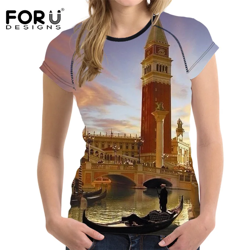 Модные футболки FORUDESIGNS с 3D рисунком пейзажа Женская Повседневная футболка для