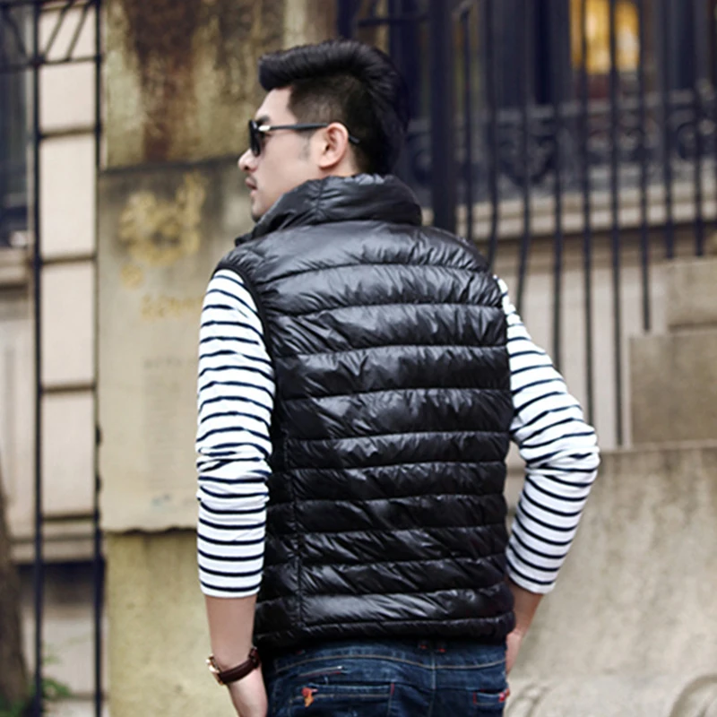 Мужская однотонная куртка без рукавов зимний Сверхлегкий белый жилет на утином