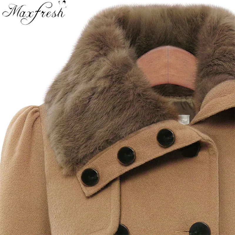 Maxfresh Woolen Double Breasted Winter Jacket Women Belt Thick Coat | Женская одежда