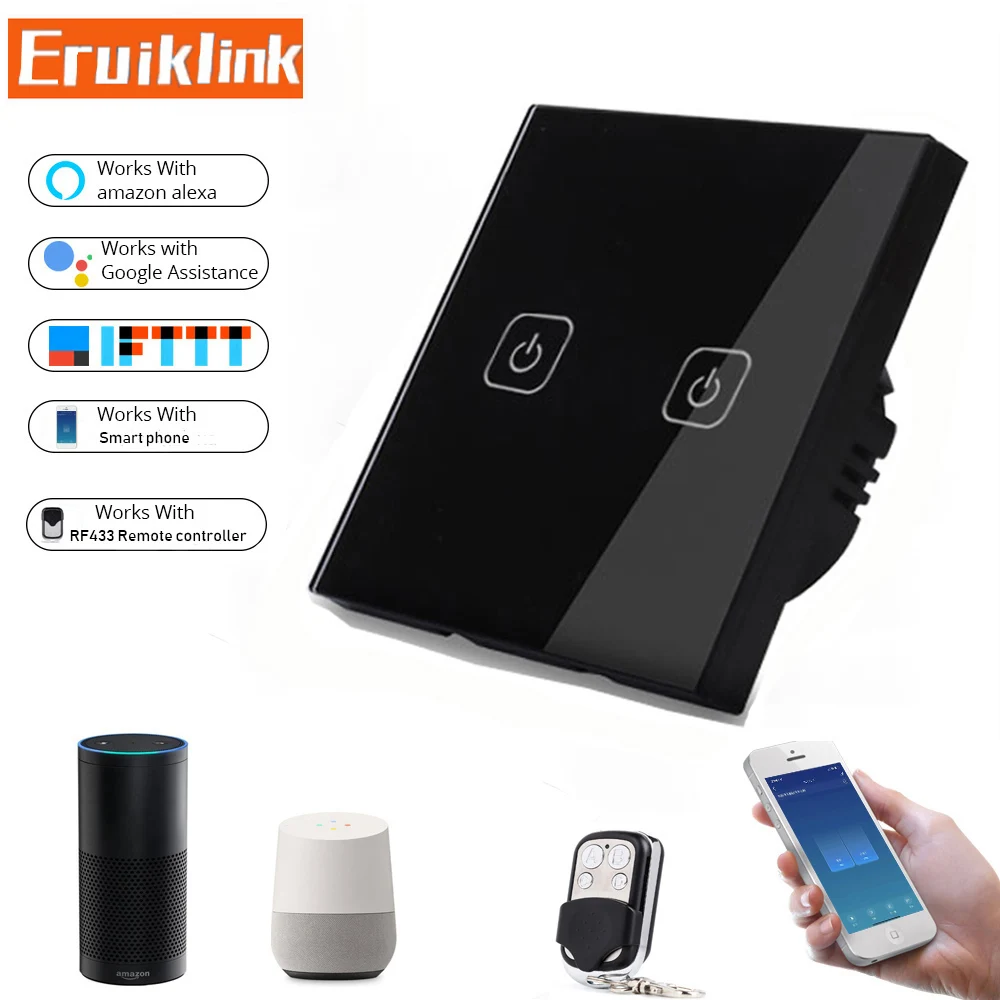 EU/UK Standard Tuya APP Control Touch Switch RF433 Wireless Remote Wall Light With Amazon Alexa Google for Smart Home | Обустройство