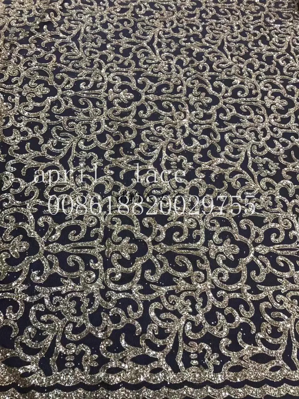 Ap070 # Шампанское золотое приклеенное блестящее женское кружево из тюля для