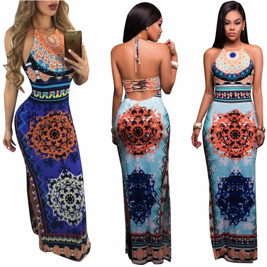 Фото Марка 2017 Женщины Dress Boho Чешские Холтер Макси Повседневная Спинки Винтаж Дамы Марка 2017 Женщины Dress Boho Чешские Холтер Макси Повседневная Спинки Винтаж Дамы