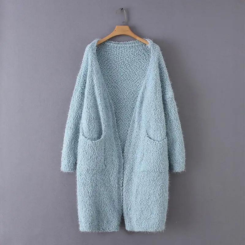 Women Cardigans Popcorn Sweaters Open Knitted Coat Grey Black Pink Mohair Oversize Outwear With Pocket Long Sleeve Knitwear 2019 |