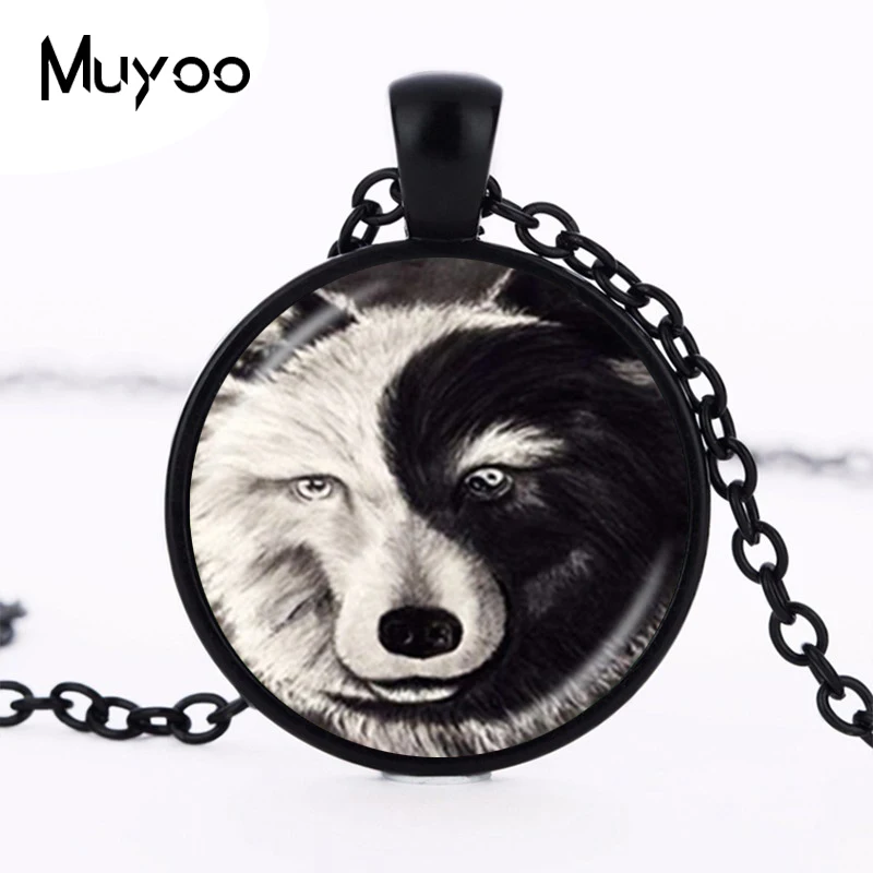 Винтажное ожерелье Ying and Yang с волком серый черный чокер звездами бронзовая