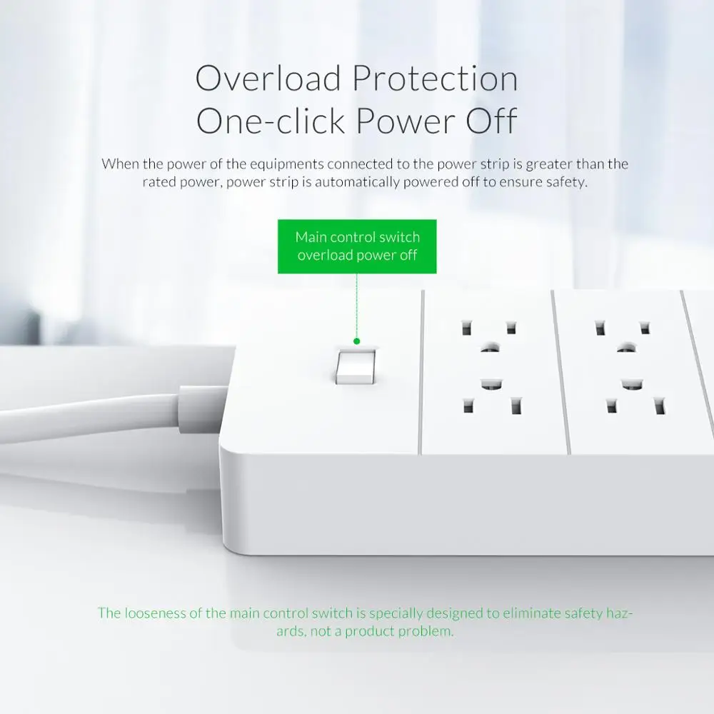 ORICO 4 AC Outlet Защита от перенапряжения с 5 USB зарядным портом и 1 QC2.0 стандарт США