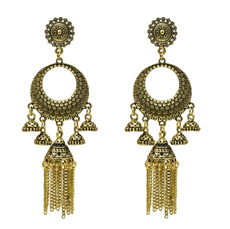 Gold Metal Винтажные индийские большие длинные серьги с кисточками в виде цветка для женщин Jhumka Gypsy Египетский турецкий ПЛЕМЕННОЙ ЗОЛОТОЙ ювелирный - Окраска металла: Gold Metal