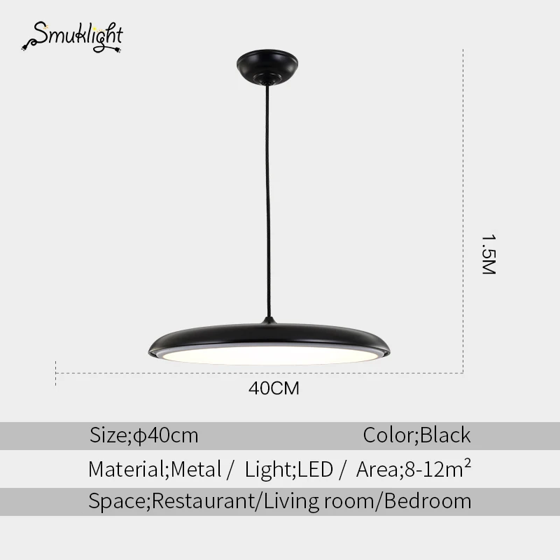 Black 40cm Modern nordic LED Pendant lamp Art Design metal iron Acrylic suspension Round Plate light RC Dimmer creative thin hanging Lamp - Цвет корпуса: Black 40cm