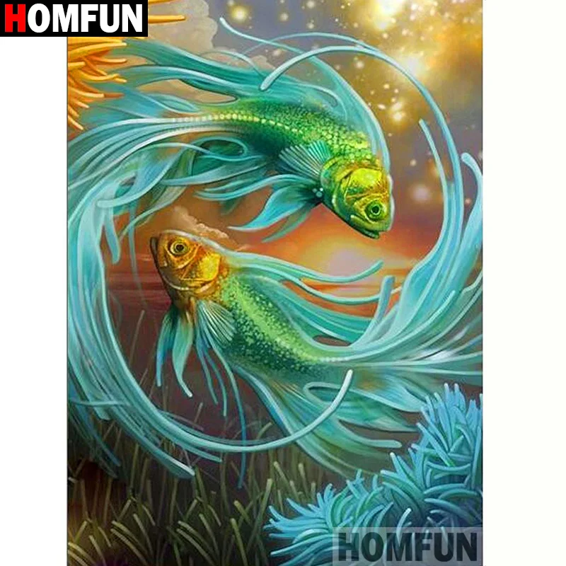 Алмазная 5d-картина HOMFUN животные рыба вышивка крестиком с полными