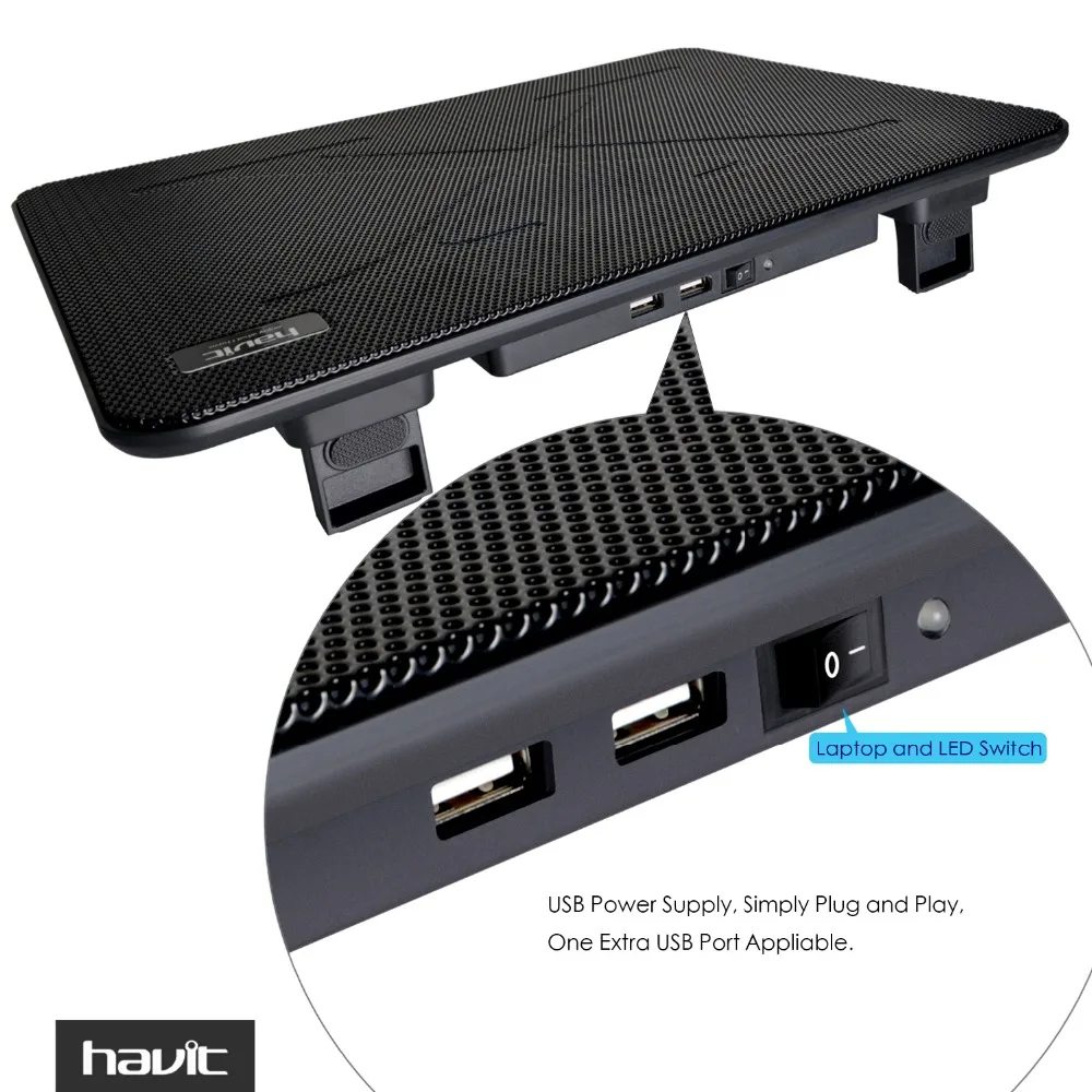 havit cooling fan stand mat quiet laptop cool pad blue led usb notebook cooler with 3 fans for 15 17 laptop notebook free global shipping