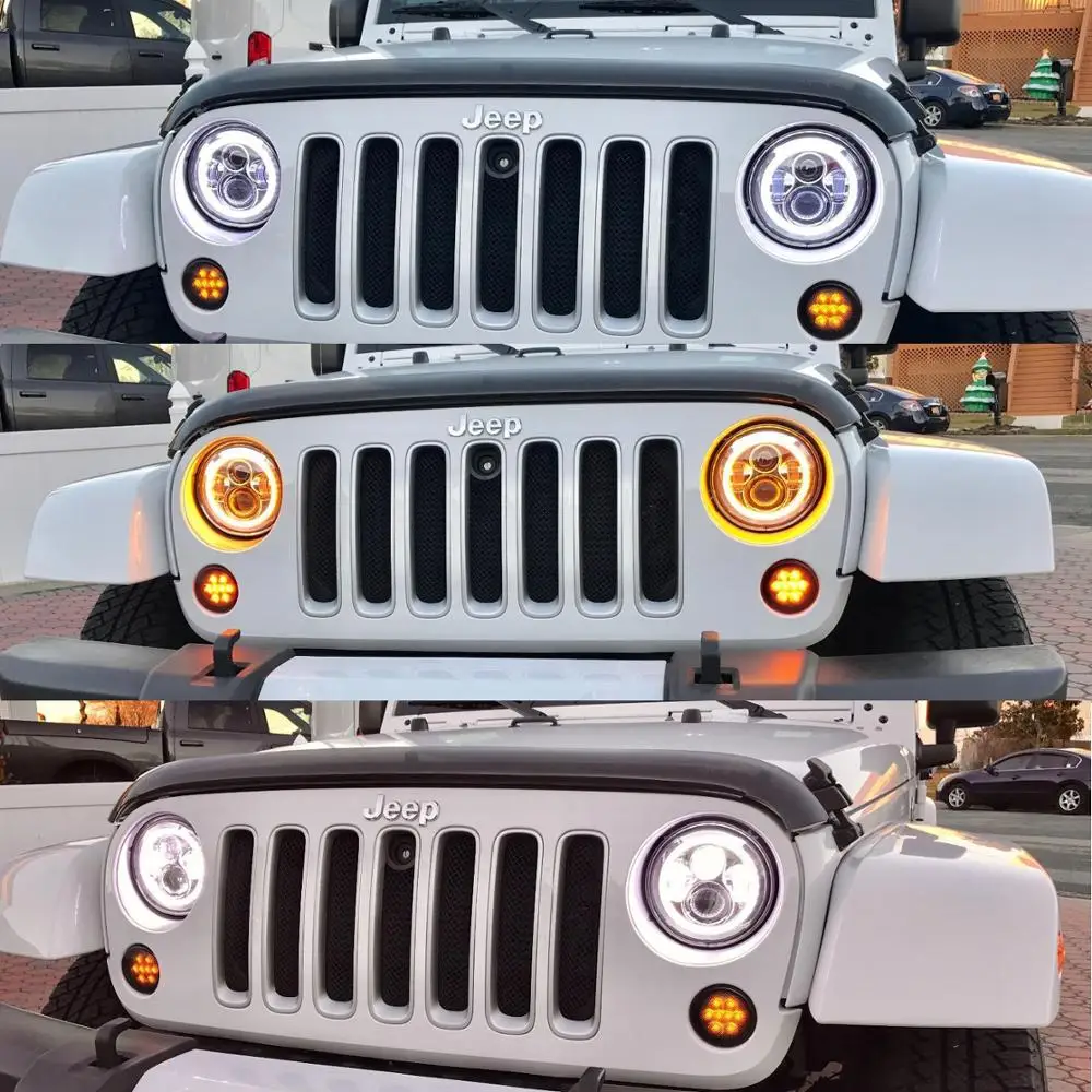 Pair 7&quot LED Headlights 60W High Low Beam H4 Halo Angel Eye Amber Turn Signal Lamp For Jeep Wrangler JK TJ CJ LJ | Автомобили и