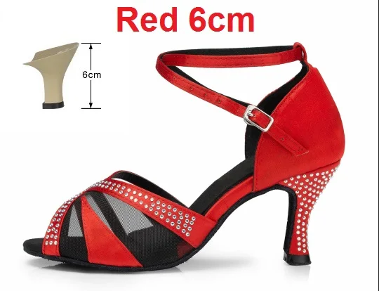 Red 6cm Женская обувь для бальных танцев, латинских танцев, черная обувь для сальсы, танго, Бачата, танцевальная обувь, каблук 6/7. 5/8. 5 см, замшевая подошва, VA45 - Цвет: Red 6cm