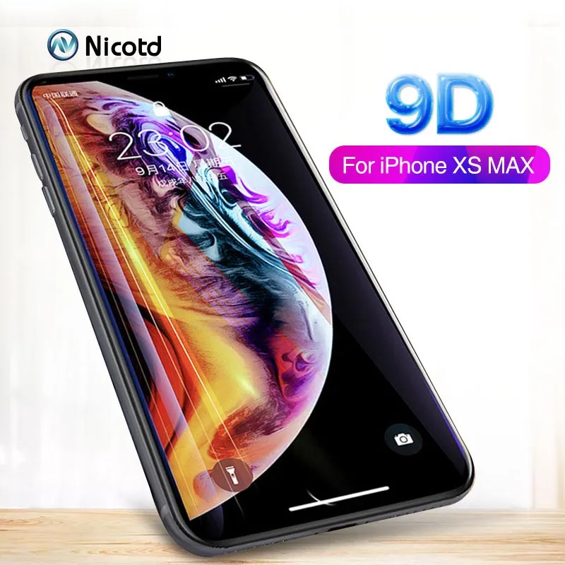 9D для iPhone XS MAX полное покрытие Закаленное стекло Защитная пленка экрана черно
