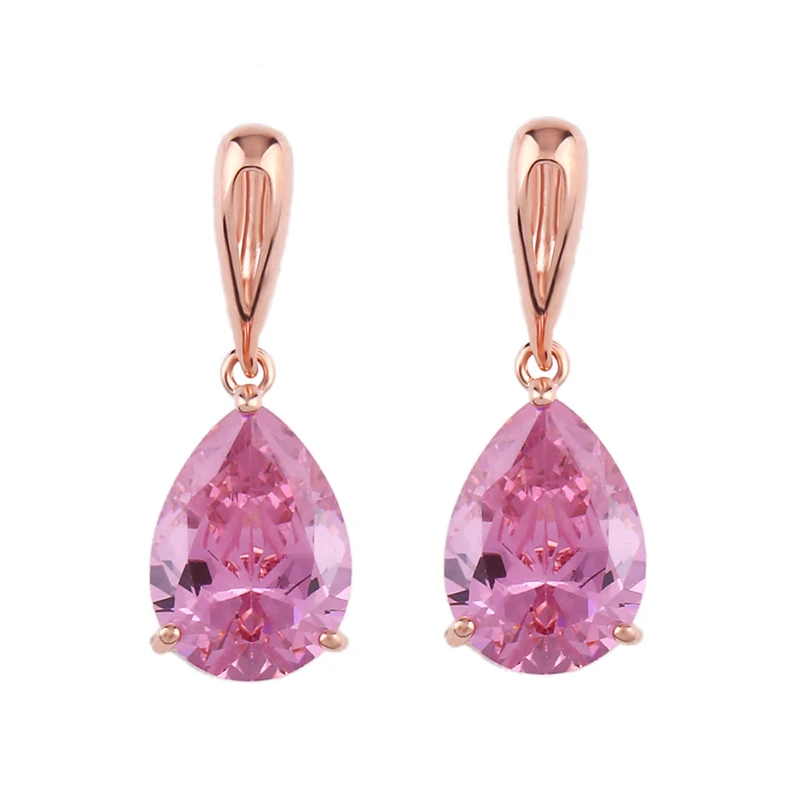 Purple OCSERIO, золотые, 585, женские серьги из циркония, с кристаллами, капля воды, розовое золото, серьги с камнями, Женские Ювелирные серьги, ers-p13 - Окраска металла: Purple