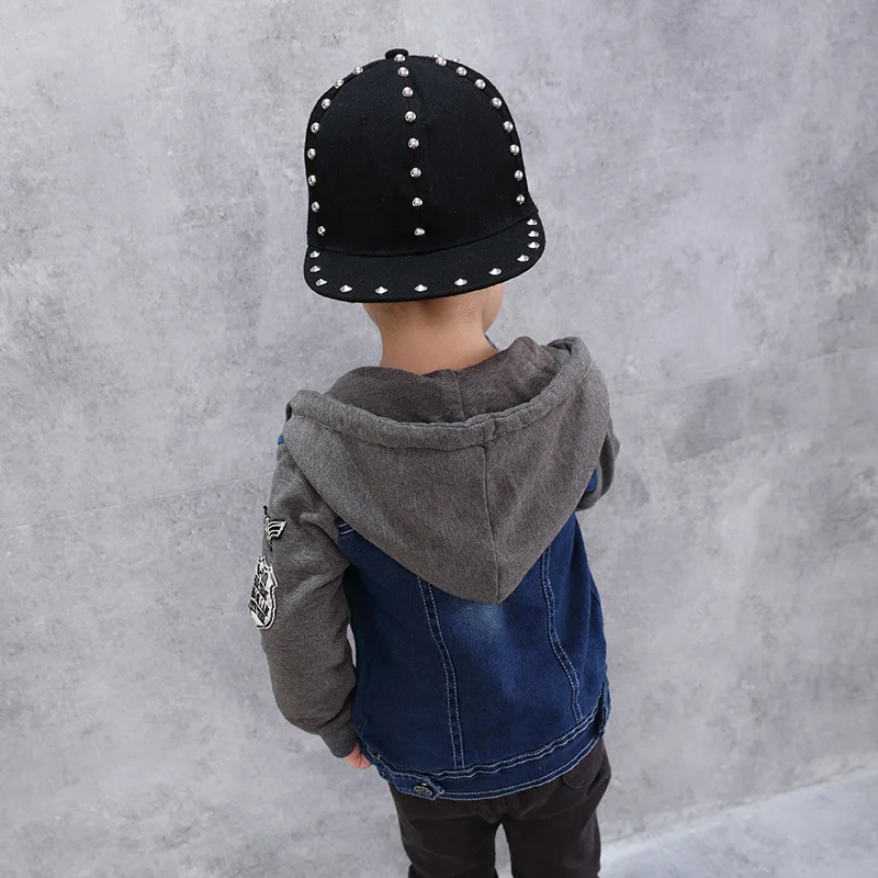 

2017 autumn Spring baby boy denim casual hooded jacket kids boys cotton stitching cowboy jackets clothes