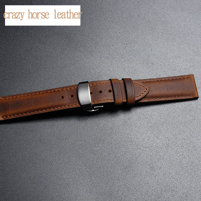 Handmade Watch Accessories Vintage Genuine Crazy Horse Leather 19MM 20MM 21MM 22MM 23MM Brown Watchband Watch Strap