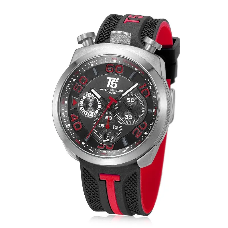 Red Black Роскошные мужские часы с резиновым ремешком T5 золотого и черного цвета, кварцевые часы с хронографом, подарок, водонепроницаемые спортивные мужские часы, мужские наручные часы - Цвет: Red Black