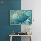 Настенная живопись Скандинавская Картина на холсте с абстрактными рыбками, холст, плакат, акварельные украшения, принты для спальни, домашний декор