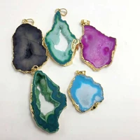 natural stone jewelry gold silve plating crystal pendant ice quartz agates connector green agates slices charms pendants